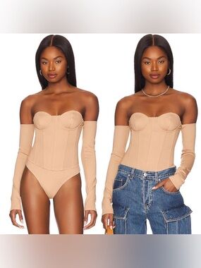 NWT NBD Nude Corset Bodysuit Long Sleeve Sculpting Top Size M
